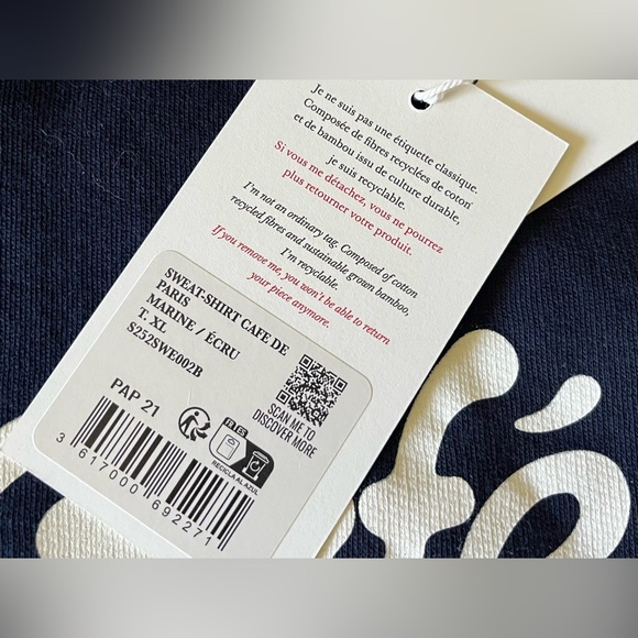 Sezane Café De Paris Sweatshirt Navy / Ecru - Size XL - Picture 4 of 5